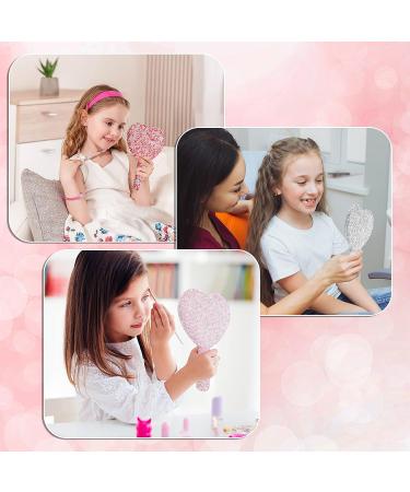 4 Pcs Heart Shaped Rhinestone Hand Mirrors | Portable Makeup Mirror Set for Women | Perfect Gift for Mother's Day & Weddings - Pink, White, Red - Buy Online on SooperMarket.com