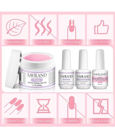 Saviland Pink Builder Nail Gel Kit - 5-In-1 Builder Base & Hard Gel for Nail Strengthening, Repair, and Extensions - DIY Home Nail Kit - Buy Online on SooperMarket.com