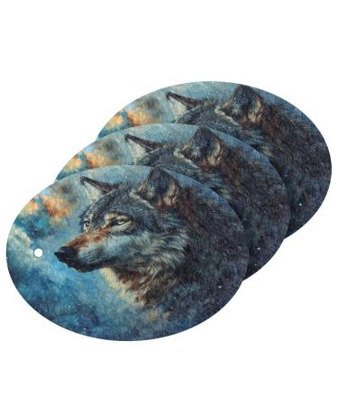 Kigai Sketch Wolf Scrubbing Sponge 3 Packs Reusable Dish Wash Scrub Sponge Clean Stubborn Oil Stains Anti-Scratch Cleaning Sponge for Kitchen Tableware