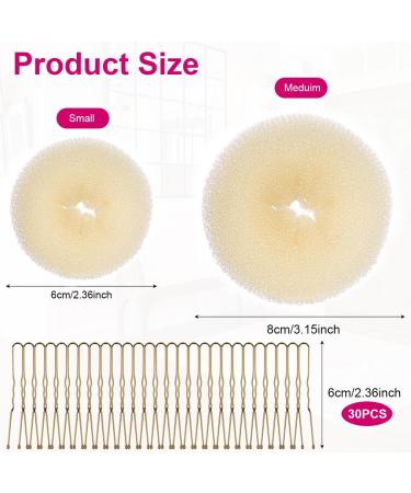 URAQT Hair Donut Bun Maker Set - 4 Pcs Ring Style Shaper with Hair Pins - Blonde Chignon Doughnut Bun - Hair Accessories for Girls, Women - Beige-2 Sizes - Buy Online on SooperMarket.com
