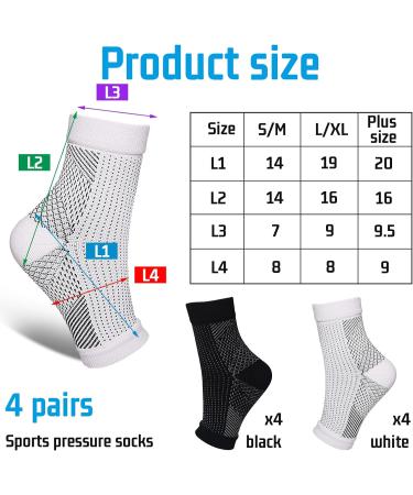 Darryy Compression Socks - 4 Pairs for Men & Women (2 Black 2 White L/XL) | Premium Comfort & Support for All-Day Wear - Buy Online on SooperMarket.com