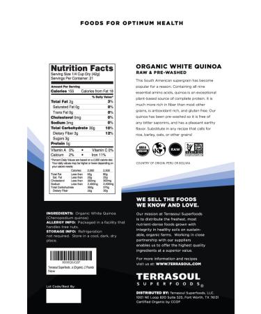 Terrasoul Superfoods Organic White Quinoa 6 Lbs - Pre-washed, Gluten-free, Plant Protein - Buy Online on SooperMarket.com
