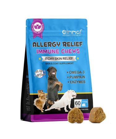 HUALIJIA Itch and Immunity Treats for Dogs Dog Allergy Relief Treats Itchy Dog Skin Relief Anti Itch for Dogs Skin & Coat Healthier for All Breeds and Sizes Peking Duck Flavor (60 Count)