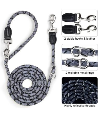 Buy Adjustable Dog Leash 2.6m - Reflective Nylon Double Linen Ideal for Walking & Training - Black & Gray - Buy Online on SooperMarket.com