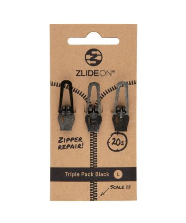 ZlideOn Zipper Replacement - 3 Pack Black Large - Instant Zipper Zipper Slider Multipack