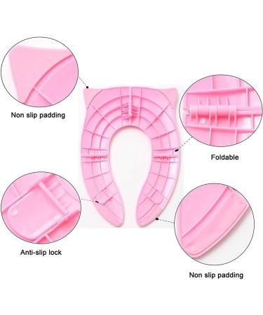 Pokanic Travel Potty Training Seat Cover with Non-Slip Silicone Pads and Carry Bag - Pink | Portable, Reusable Toilet Seat for Kids and Toddlers - Buy Online on SooperMarket.com