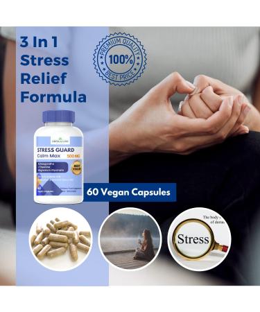 STRESS GUARD CALM MAX 3 IN 1 ASHWAGANDHA L-THEANINE MAGNESIUM GLYCINATE stress relief supplements NATURAL Made in CANADA NEW! - Buy Online on SooperMarket.com