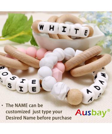 Personalized Name Baby Keepsake Rattle | Ausbay Customizable Teether Toy with Beech Wood Rings | Ideal for Girls Baby Shower (Black) - Buy Online on SooperMarket.com