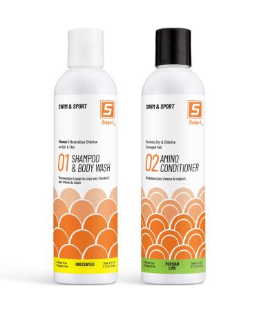 Solpri Swimmers Chlorine Vitamin C Swim Shampoo Body Wash with Pre & Post Swim Conditioner (16 Fl Oz Total)