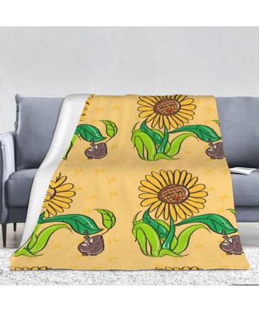 YYHHAOFA Sunflower Seeds and Sunflowers Prints Flannel Blanket 66x90 in Thick : Skin-Friendly Warm and Comfortable Easy Care and Durable Black Thick