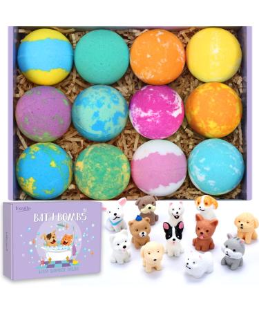 Bath Bombs for Kids with Toys Inside for Girls Boys - 12 PCs Bubble Bath Fizz Balls Gift Set with Surprised Puppy Toy, Gentle and Kids Safe for Easter Eggs Stuffers Christmas (Package May Vary)