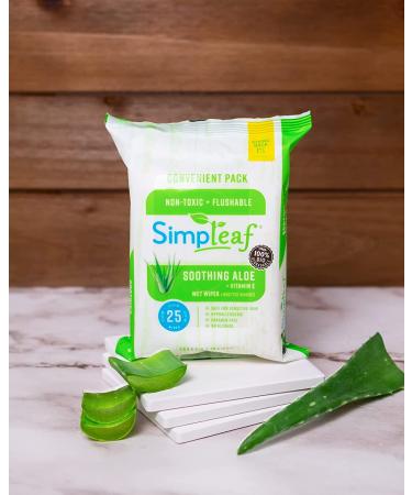 Simpleaf Flushable Wet Wipes For Adults - Eco-Friendly, Paraben & Alcohol-Free, Septic Safe, Hypoallergenic with Aloe Vera & Vitamin E - 6 Pack, 25 Count - Buy Online on SooperMarket.com