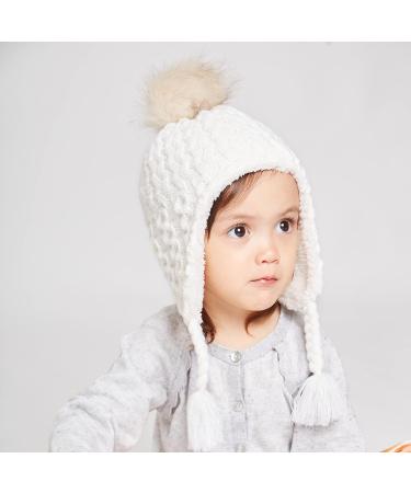LANGZHEN Toddler Winter Hat Earflap Knit Cap Fleece Lined Beanie - White (6-12 Months) - Buy Online on SooperMarket.com