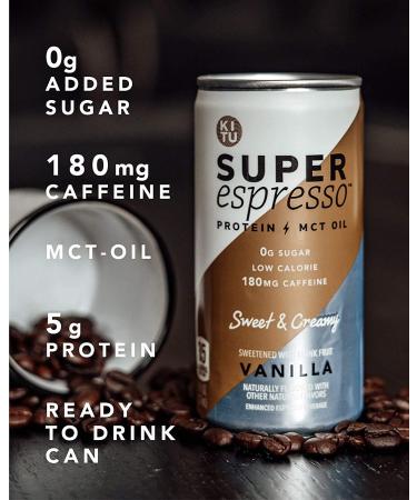 KITU SUPER Espresso Iced Keto Coffee Cans Variety Pack - 0g Sugar, 5g Protein, 35 Calories - 12 Pack of Vanilla, Caramel, Triple Shot Flavors | Iced & Canned Coffee from SUPER COFFEE Family - Buy Online on SooperMarket.com