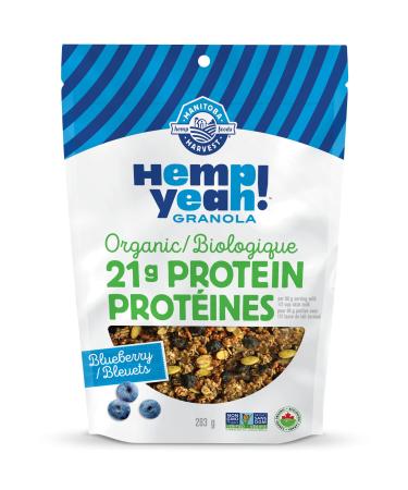 Manitoba Harvest Hemp Yeah! Granola Blueberry 283 g with 21 g of Protein 5 g Omegas 3 g of Fibre and 10 g Sugar Per Serving Organic Non-GMO Packaging May Vary 1 Pack Blueberry