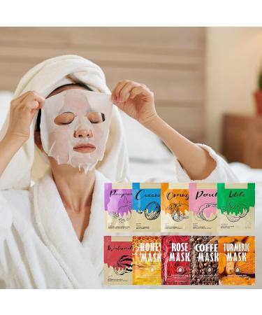 10 Face Masks Face Masks Skincare Sheet Hydrate Nourishing Moisturize Brightening Soothe Face Mask Set Sheet Face Mask for Women Girls for a Lot of Skin Type - Buy Online on SooperMarket.com