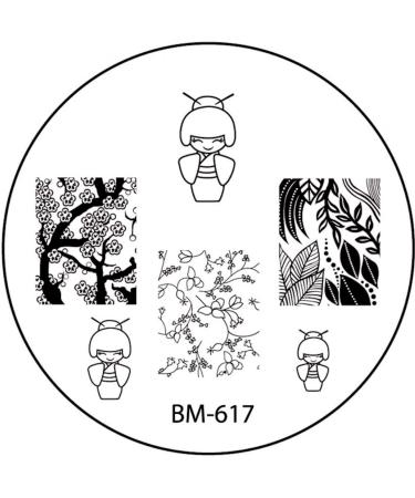 STAMPING STENCIL # BM-617 Geisha cherry blossoms Asia leaves