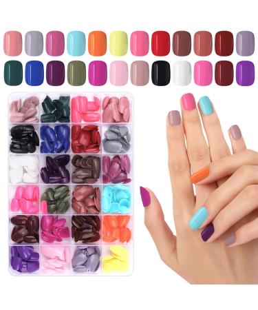 576 Pieces Colorful Short False Nails Round EBANKU Fake Nail Full Cover Artificial Acrylic Nails Tips Press on Nails for Women Girls DIY Nail Art Design (24 Colors)