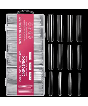 AORAEM Extra Long Square Nail Tips - 240PCS XXXL Clear Full Cover Fake Nails for Acrylic Nails | 12 Sizes Tapered Square Press-On Nails with Box - Perfect for Salons & DIY Home Use - Buy Online on SooperMarket.com