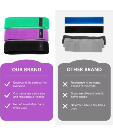 Fabric Resistance Bands Set of 3 for Hips & Glutes - Non-Slip Workout Bands for Men and Women - Strength Training Yoga Pilates Fitness - Black Purple Green - Buy Online on SooperMarket.com