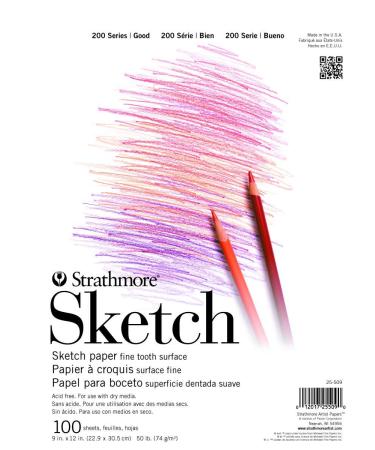 Strathmore (25-509 STR-025-509 100 Sheet Sketch Pad, 9 by 12", 9"x12", White 9x12 Sketch