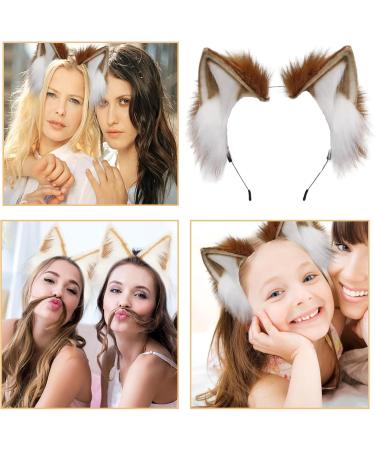 Mystiqut 1Pc Handmade Faux Fur Animal Ear Headband Fox Wolf Ears Headband Halloween Christmas Cosplay Party Costume Accessories Fluffy Wolf Fox Cat Ears Headband Costume Hair Hoop - Buy Online on SooperMarket.com