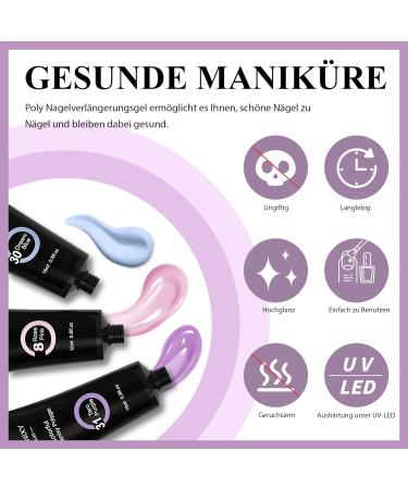 Poly Nail Gel Starter Set with 36W UV/LED Lamp | Phoenixy Blu Purple 6 Colors Base & Top Coat Perfect Gift! - Buy Online on SooperMarket.com