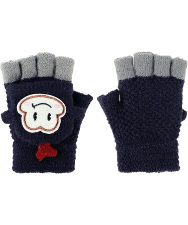 Kids Cute Cartoon Monkey Knitted Mittens - Warm Convertible Thermal Gloves for Children 3-8 Years - Dark Blue - Buy Online on SooperMarket.com