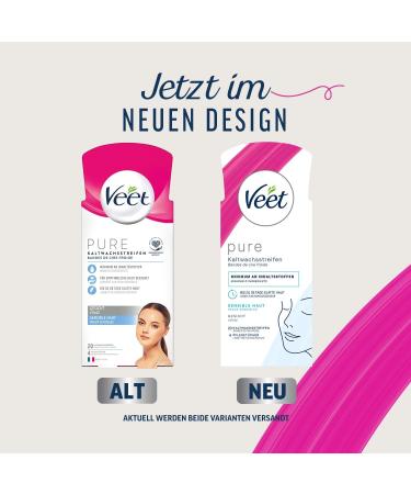 Veet Pure Cold Wax Strips for Sensitive Skin - Smooth Skin Up to 28 Days - 10 Double Strips (20 Individual) for Face Use - Buy Online on SooperMarket.com