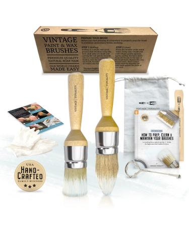 Small Chalk and Wax Brush Set 2 Brushes Stencil Kit - Natural Bristles for Stenciling Chalked or Milk Paints Furniture Craft Projects by Vintage Tonality