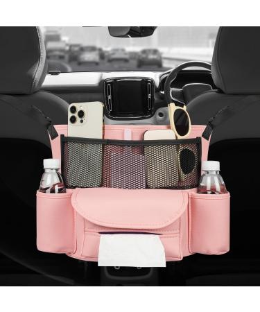 Adiwo Car Organiser - PU Leather Car Seat Storage Organizer for Front Seats - Durable Hanging Bag for Automotive Consoles - Pink - Buy Online on SooperMarket.com