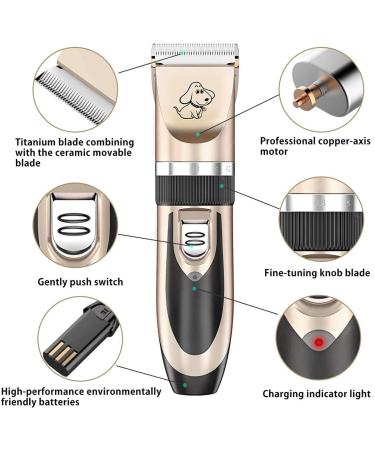 Maxshop Rechargeable Low Noise Dog Grooming Kit - Electric Clippers for Dogs and Cats - Includes Comb Guides, Scissors, and Nail Kit - Gold-1 - Buy Online on SooperMarket.com
