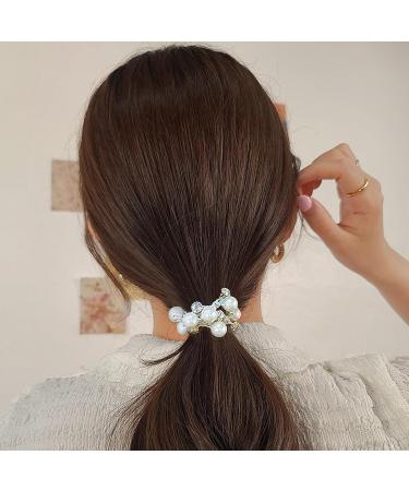 KKNEKKI Hair Scrunchie Beads - Elastic Headband with Faux Pearls and Crystals for Girls - 3 Colours: Black Brown Beige - Buy Online on SooperMarket.com