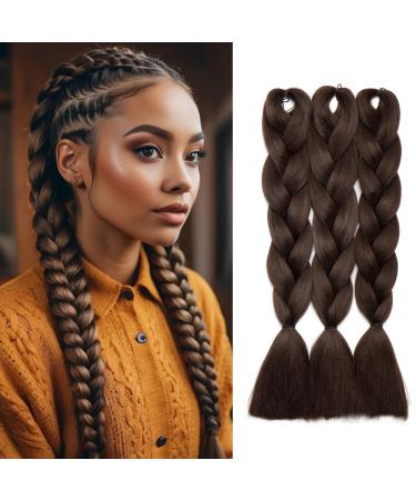 Silk-co 3 Pieces Braiding Hair Ombre Afro Twist Braid Hair Extensions Crochet Box Synthetic Jumbo Braids 24inch 300g-Medium Brown Twist Medium Brown