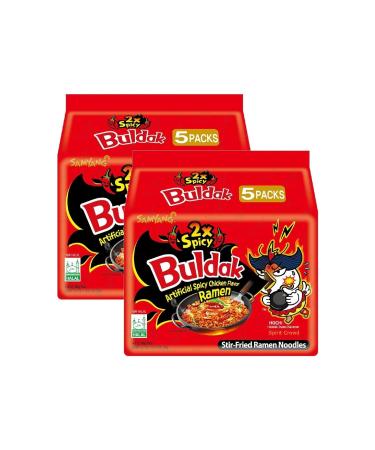 SPIRITCROWD Samyang Noodle Buldak Double Spicy - 2x Spicy Hot Chicken Flavour Korean Style Instant Ramen Super Spicy Challenge Halal 140g (Pack of 10)
