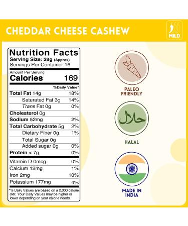 Alcoeats Cheddar Cheese Flavored Cashews - Halal Paleo All Natural Snack - Premium Quality 16 Oz Pack for Adults and Kids - Buy Online on SooperMarket.com