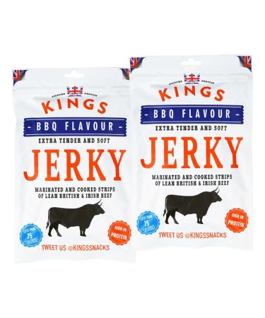 Kings Beef Jerky XXL BIG BAG - BBQ Jerky dried meat high protein gluten-free (2 x 350g) (BBQ Jerky)