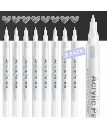 White Paint Pen Acrylic Marker: 8 Pack 0.7mm White Paint Marker for Metal Art Wood Black Paper Plastic Ceramic Metallic Rock Painting Drawing Extra Fine Point Ideal for Artist & Students