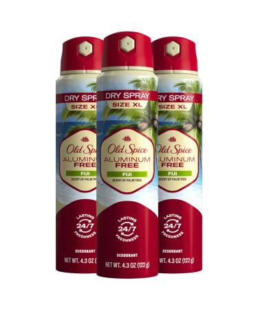 Old Spice Men's Aluminum Free Deodorant Dry Body Spray Fiji 24/7 Odor Protection 4.3oz (Pack of 3)