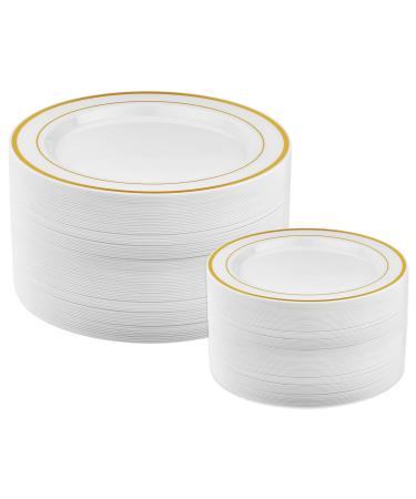 Gold Plastic Plates Set of 50 25 Dinner Plates & 25 Salad Plates Plastic Plates for Parties Disposable Gold Party Plates Elegant Dessert Salad Appetizer Dinner Plate for Weddings and Holidays Gold (50 Pack)