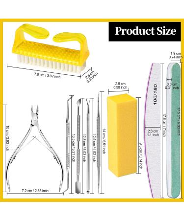 FANDAMEI 12pcs Nail Files Set with Cuticle Nipper, Buffer, Pusher, Remover Tool Manicure Kit Yellow - Buy Online on SooperMarket.com
