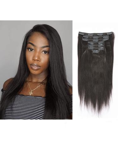 Lacer 10 inch Yaki Clip in Hair Extensions Human Hair  Natural Black Thick Light Yaki Straight Clip ins Remy Human Hair For Fashion Black Women with Relaxd Hair 120G 7Pieces 10 Inch (Pack of 1) YK1B Natural Black