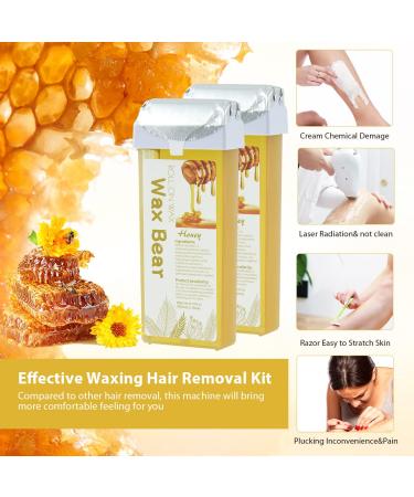 Wax Bear Roll On Wax Kit - Sensitive Skin Soft Wax Heater with Cartridge Refill, 10 Wipes, 100 Wax Strips - Yellow - Buy Online on SooperMarket.com