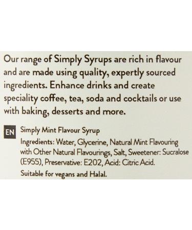 Simply Sugar Free Mint Syrup | Low Calorie, Vegan & Nut Free Flavoured Syrup - 1 Litre Bottle | Ideal for Coffee, Cocktails, and Baking - Buy Online on SooperMarket.com