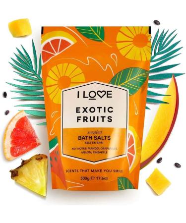 I Love Exotic Fruits Scented Bath Salts - 99% Naturally Derived Vegan-Friendly Silky Smooth Skin - 500g - Buy Online on SooperMarket.com