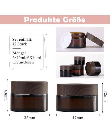 Tokincen 12-Pack Amber Glass Cream Cans - 15ml & 20ml Refillable Containers with Lids | Brown Glass Storage - Buy Online on SooperMarket.com