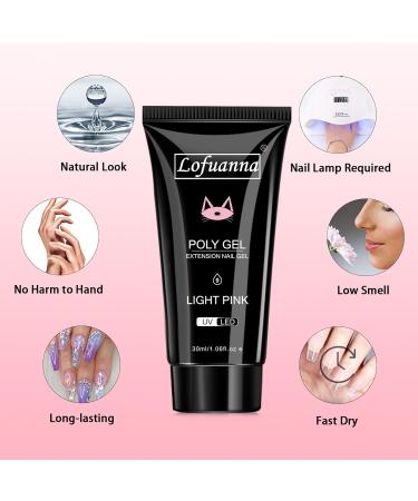 Professional Gel Extension Nail Kit | 30ML Clear Poly Gel with Builder Gel & Slip Solution | Light Pink Poly Gel Clips Included - Buy Online on SooperMarket.com
