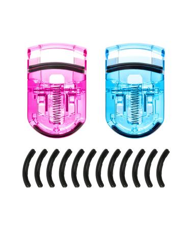 Vtrem 2PCS Travel Eyelash Curler with Pads Eyelashes Curler Eye Curler with 12 Pieces Extra Soft Gentle Silicone Replacement Refills Pads Perfect for on The Go Use Purple+Blue
