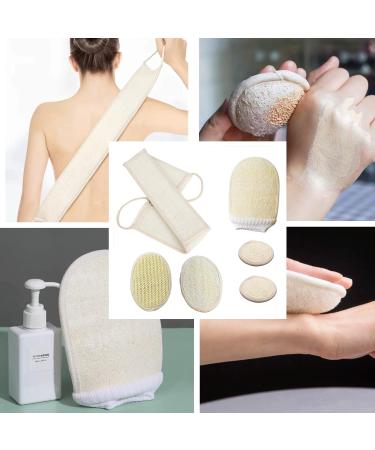 ENLAYER 6 Pack Natural Loofah Exfoliating Back Scrubber and Pad Set - Deep Cleaning Shower Sponge for Face and Body - Buy Online on SooperMarket.com