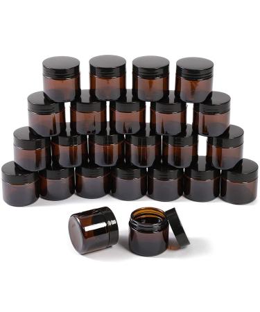 Round Amber Glass Jars with Lids for Cosmetics (2 oz, 24 Pack) 24 Count (Pack of 1)
